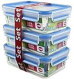 Emsa 508558 Food Clip & Close,Plastik, Transparent / Blau 1 Liter, Set mit 3 Boxen